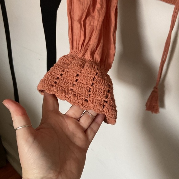 NWT Free People Megan Coral Sand crocheted cotton tunic top - Picture 8 of 12